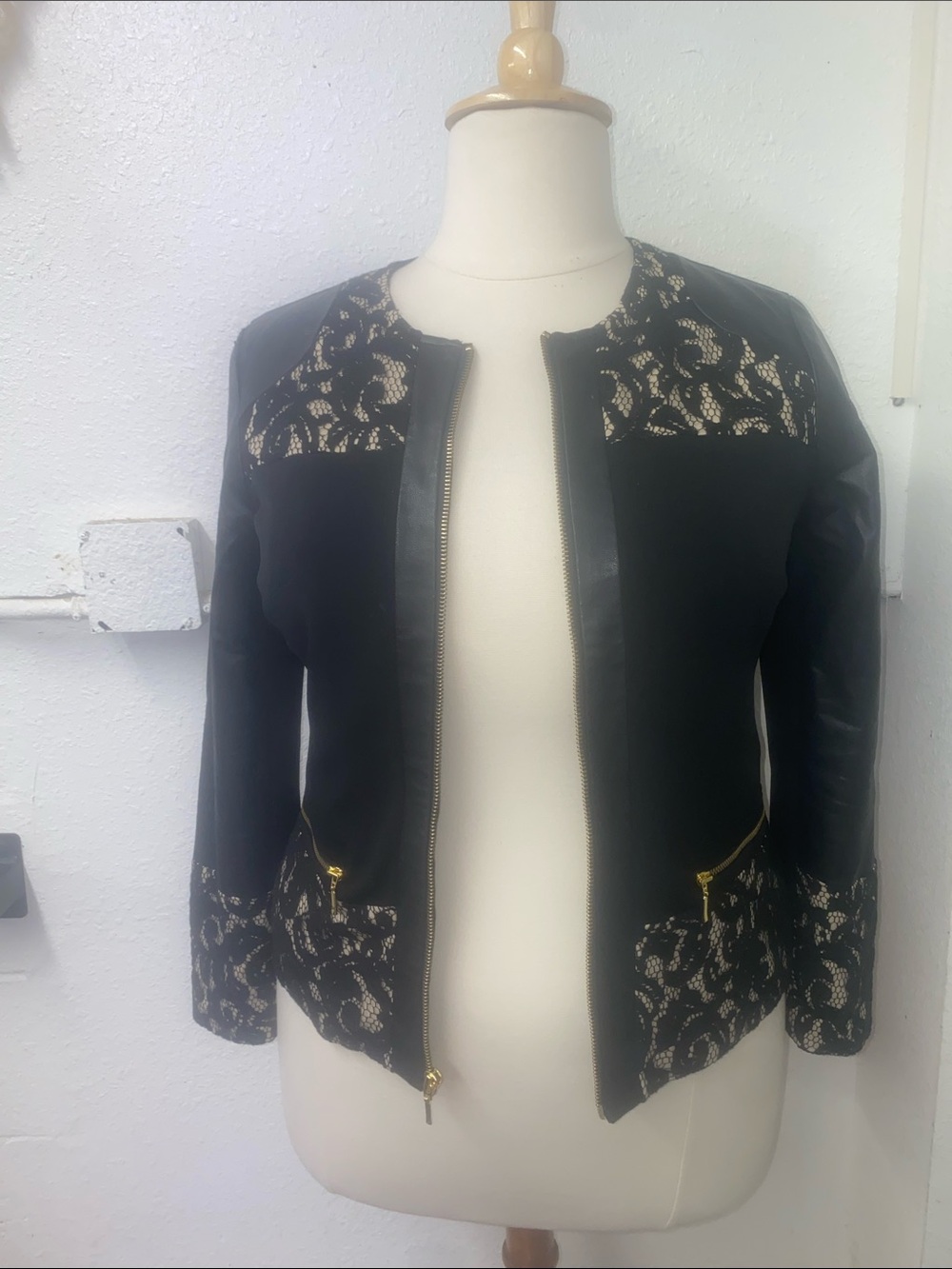 Chico's Black Jacket with Gold Lace Accents - distressed , AS IS